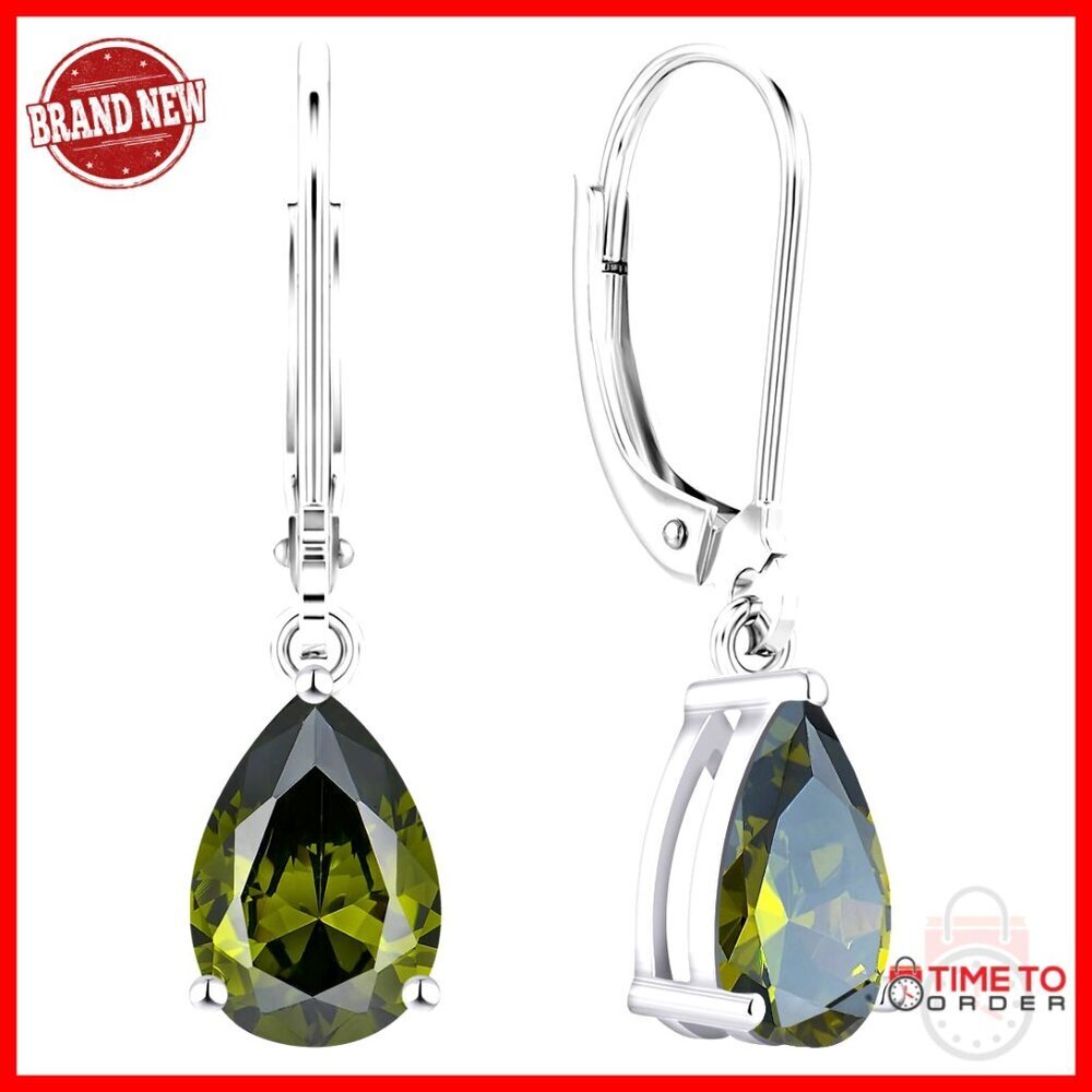 Sterling Silver Teardrop Leverback Earrings with Peridot Birthstone